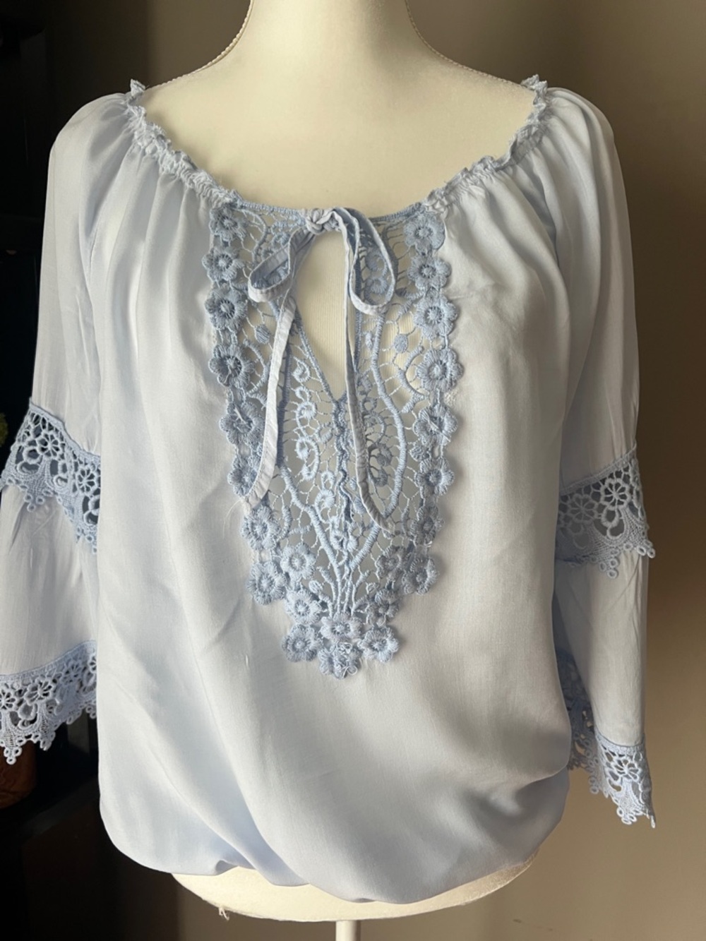 Cato Light Blue Embroidered Peasant Blouse - Women Tops